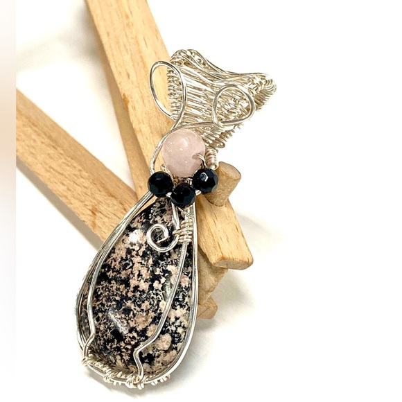 HANDMADE Firework Obsidian, Rose Quartz and Faceted Crystal Hand Wrapped Pendant - Picture 5 of 10